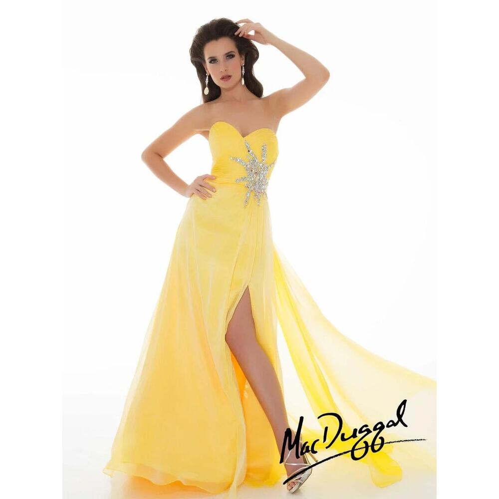 Cassandra Stone by Mac Duggal Flash 7245L Yellow strapless Prom formal dress  6